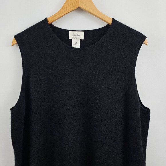 Neiman Marcus Cashmere Sleeveless Sweater Vest 2X Black Preppy Quiet Luxury Soft - Picture 3 of 7